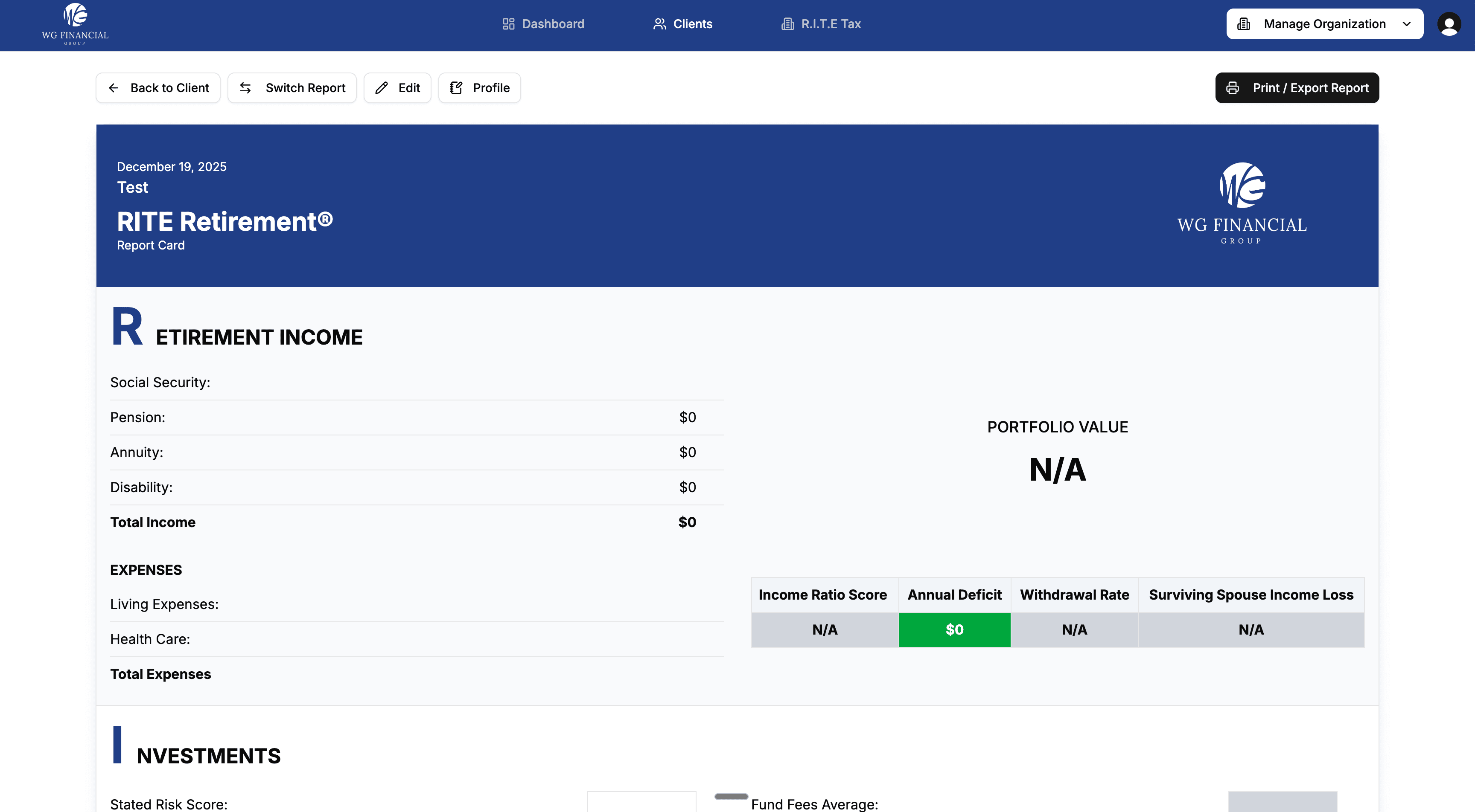 RiteHQ platform — presentation builder with report templates